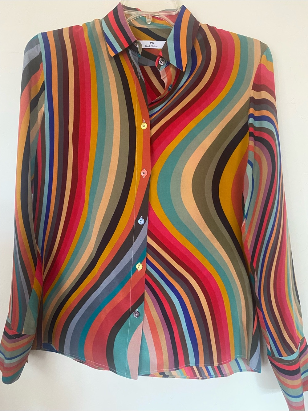 Paul Smith Silk Multicolor Swirl Stripe Blouse Size 38 USA Size 6/8